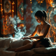 Terapeuta profesional realizando un masaje tántrico en Bless Spa, creando un ambiente de relajación y bienestar.